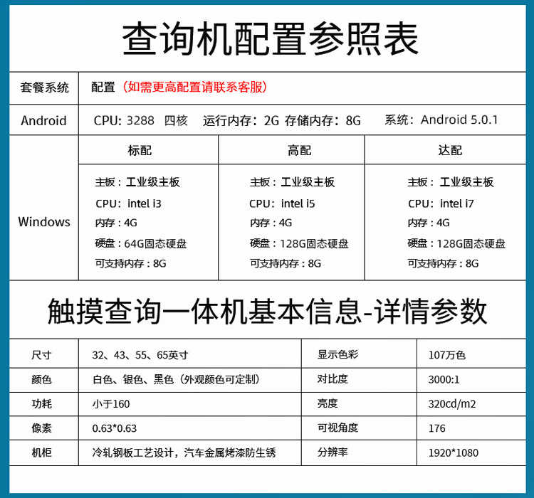 触摸查询一体机参数配置