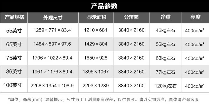 电容屏智能会议平板产品参数